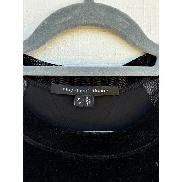 theyskens + theory Black Mini Dress, Sheer Sleeves, Sz P / TP - Picture 2 of 7